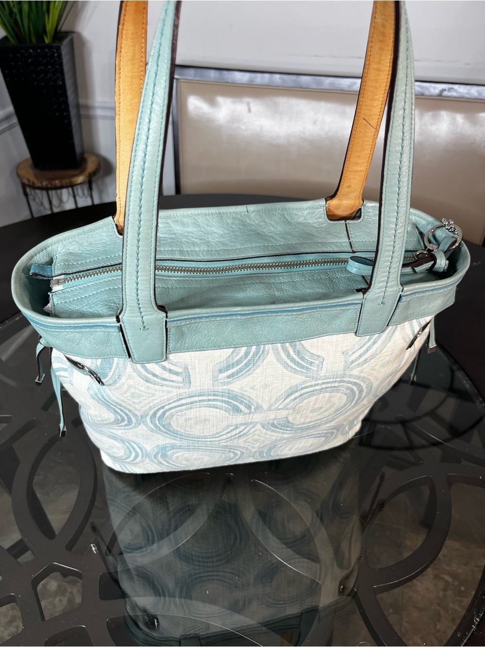 Coach Audrey Signature Op Art Swirl Canvas / Leather Tote Bag - Picture 5 of 8